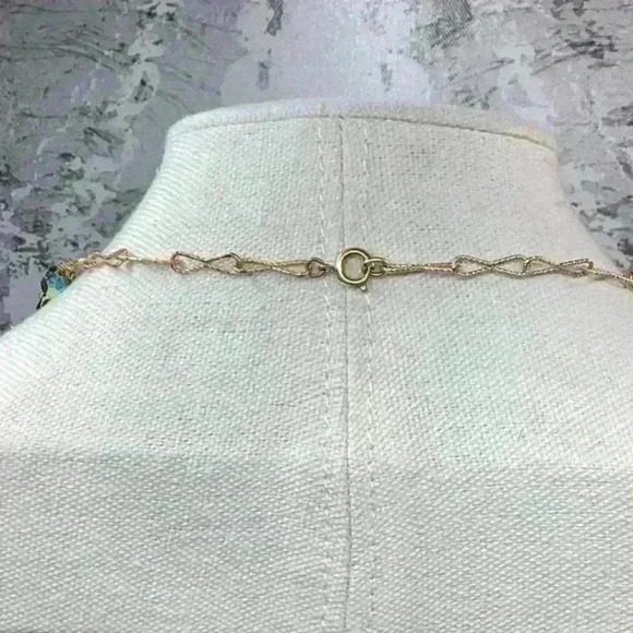 Vintage Gold and Green Glass AB Faceted Glass Bead Necklace - Picture 2 of 2